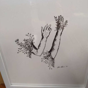 Ink Sketch Print In Frame 'Lady Gloves'