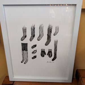 Ink Sketch Print In Frame 'Lost Socks'