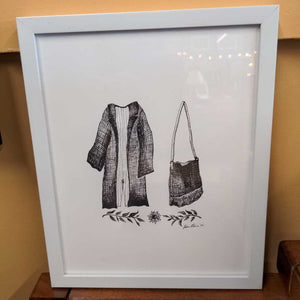 Ink Sketch Print In Frame 'Foraging Outfit'