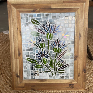 "Blissful" Mosaic Art Piece in Natural Wood Frame