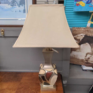 Square Base Lamp w Gold & Brown Accents & Beige Shade