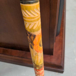 Wooden Carved Cane w Orange Accent